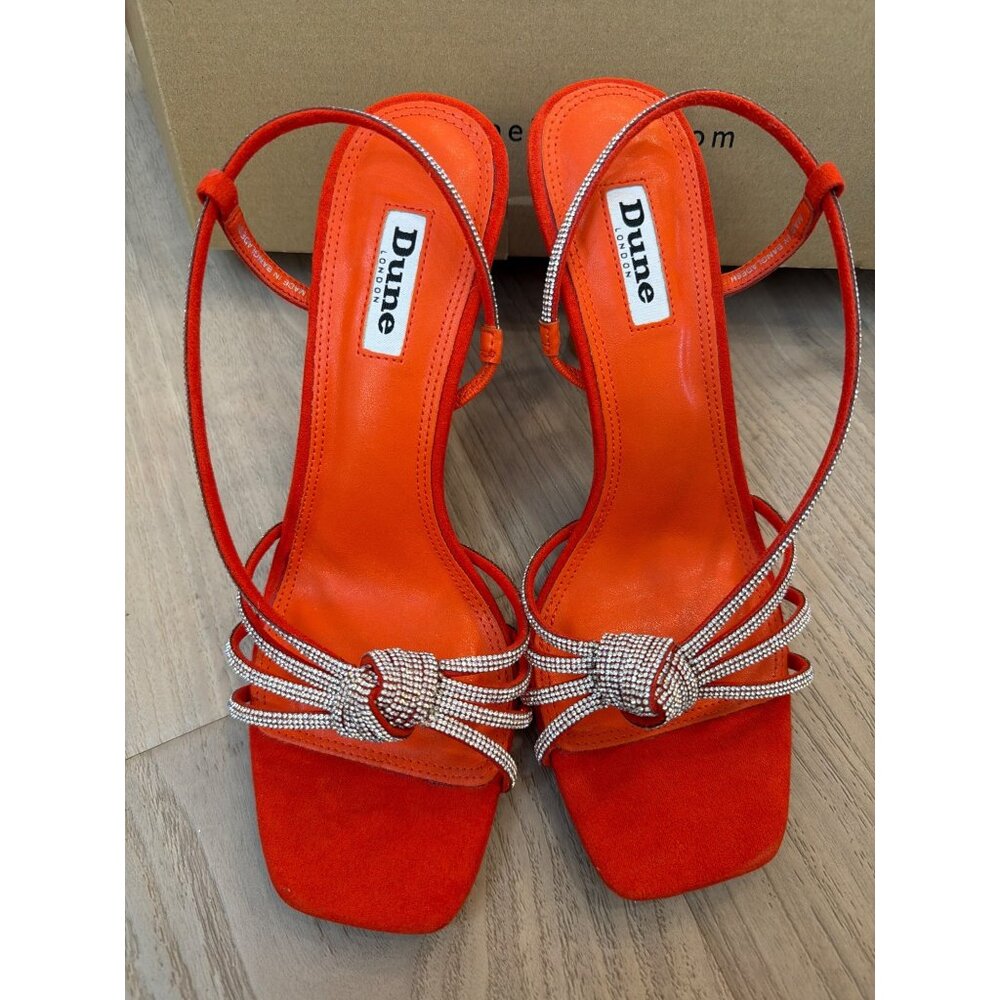 Dune London Meta Orange Crystal Embellished Heeled Sandals - Size 39/9 - NWT